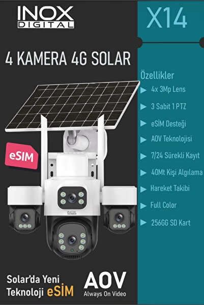 Genel Markalar X14 4 Kameralı 4G Solar eSIM Sim Kartlı Çift Panel Güneş Enerj...
