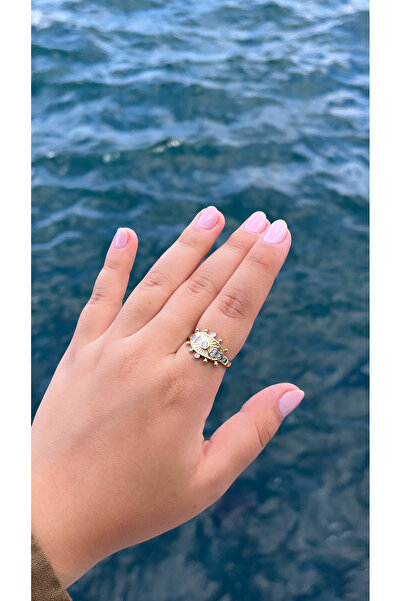 ZEYCE خاتم قابل للتعديل مصنوع من حجر عين ذهبي