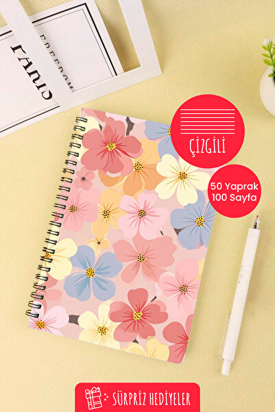 Anime Marketi Colorful Flowers Design A5 Spiral Bound School Notebook 50 Sheets 100 Pages - Ruled