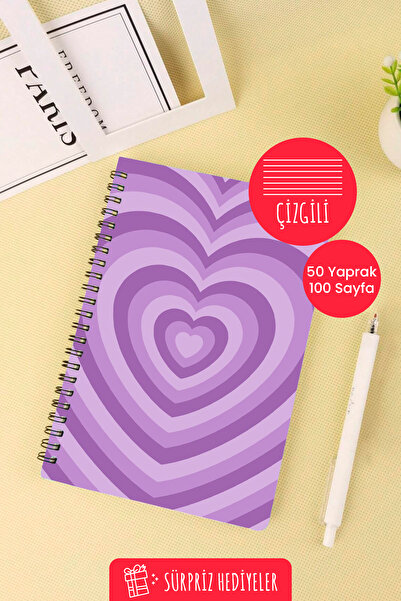 Anime Marketi Purple Hearts Design A5 Spiral School Notebook 50 Sheets 100 Pages - Lined
