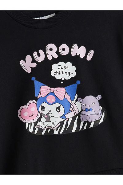 LC Waikiki Lcw Kids Black Crew Neck Kuromi Printed Girls' Dress