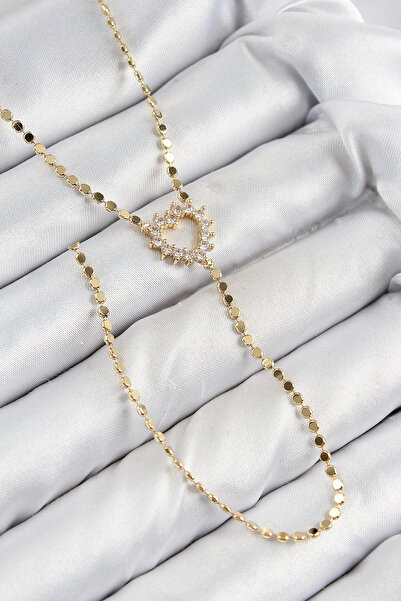 Epilons قلادة Bfs من حجر الزركون والنحاس على شكل قلب موديل Y باللون الذهبي