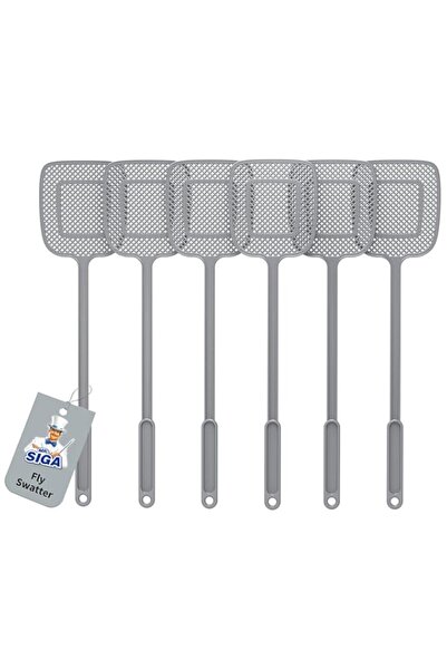 Generic مضرب ذباب متين بمقبض طويل من MR.SIGA، رمادي، عبوة من 6 قطع