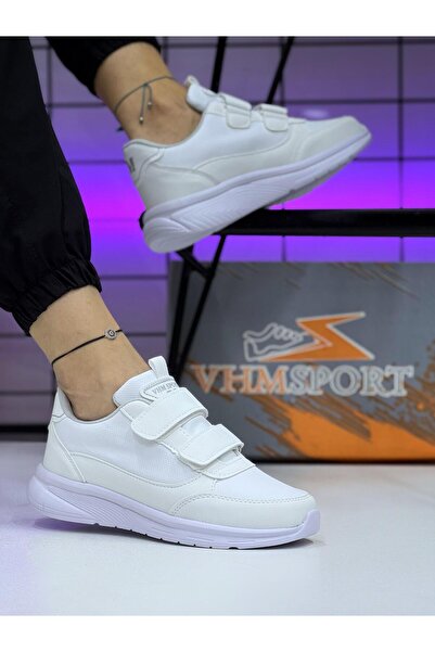 Vhm أحذية رياضية بيضاء للجنسين |   أحذية فيلكرو مريحة للمشي اليومي والرياضة