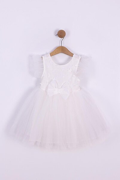 kidello Ecru Butterfly Gipeli Girl's Dress