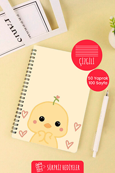 Anime Marketi دفتر مدرسي حلزوني مقاس A5 بتصميم Sweet Duck 50 ورقة 100 صفحة - مسطر