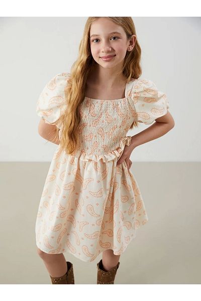 LC Waikiki Lcw Kids Beige Square Collar Girl's Dress
