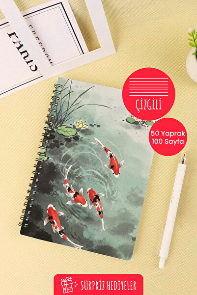 Anime Marketi A5 Spiral School Notebook with Japanese Fish Design 50 Sheets 100 Pages - Lined