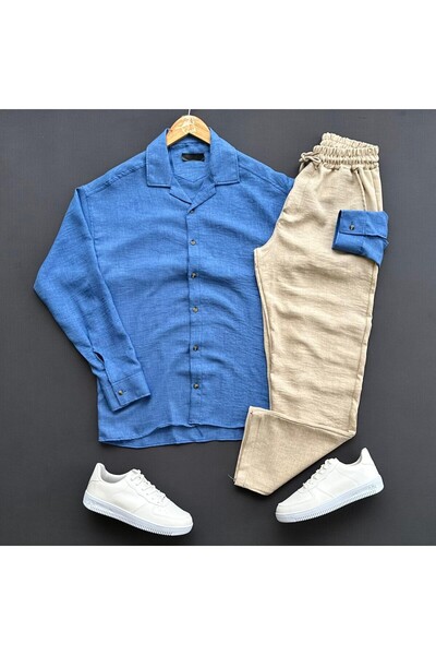 THEGENTMAN Set cămașă și pantaloni din in Crinkle pentru bărbați