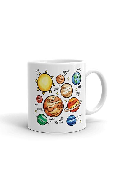 Saatistan Space and Planets Themed White Mug, Unusual Design