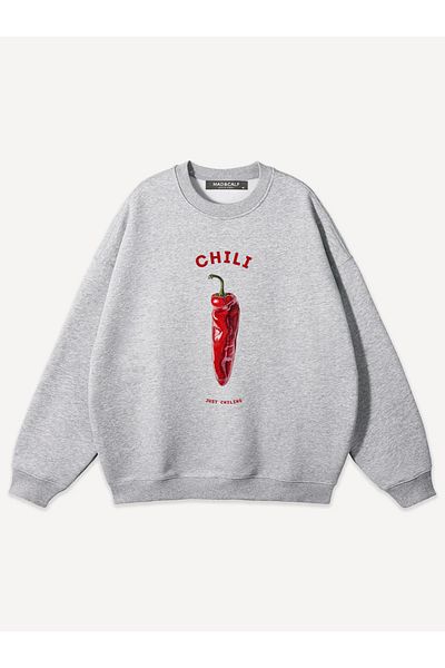 Mad&Calf Unisex Chili Printed Crew Neck Oversize Sweatshirt