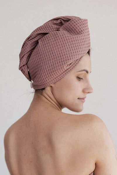 Salvia Dione 100% Cotton Pique Hair Drying Towel - Buttoned Hair Drying Cap, Hair, Makeup, Beach and Bath Towel