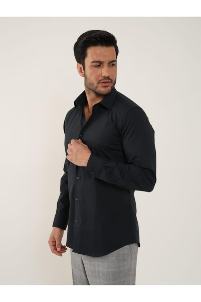 Dufy Cămașă neagră cu mânecă lungă, slim fit, pentru bărbați