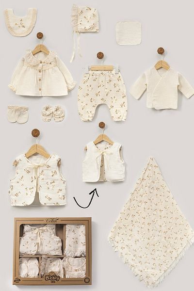 Cherub Baby Muslin Floral Embossed Vest Baby Girl Newborn 10 Piece Hospital Release Bodysuit Set