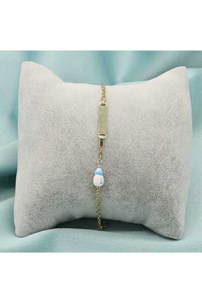 Bijuteria SORELLY Bratara Aur 14k Copii Biberon si Placuta Albastru