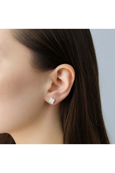 Bijuteria SORELLY 14k Gold Flower Earrings with 8mm Mother of Pearl