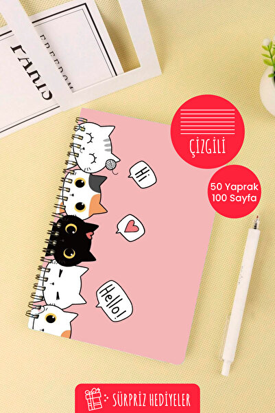 Anime Marketi Sweet Cats Designed A5 Spiral School Notebook 50 Sheets 100 Pages - Lined