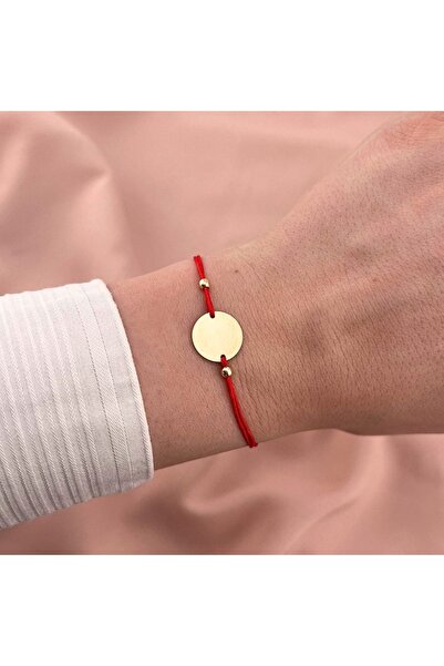 Bijuteria SORELLY Bratara Aur 14k Snur cu Banut Gravabil 1.3 cm Snur Rosu