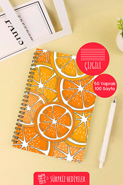 Anime Marketi A5 Spiral School Notebook with Orange Slices Design 50 Sheets 100 Pages - Lined
