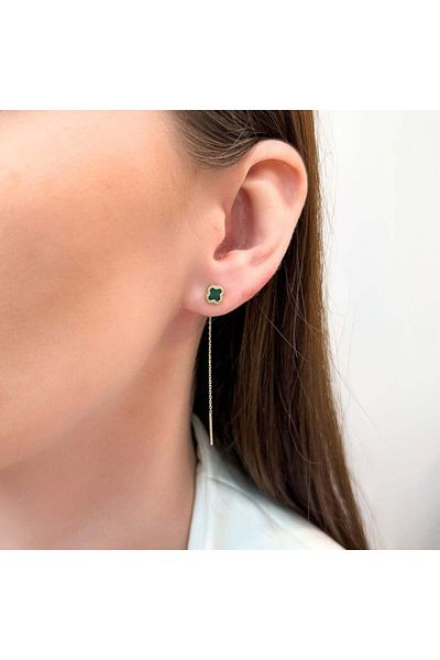 Bijuteria SORELLY Cercei Aur 14k Fir cu Floare cu Malachit Verde