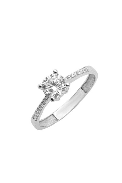 Bijuteria SORELLY Inel Aur 14k Alb Solitaire Pave cu Pietre Zirconia
