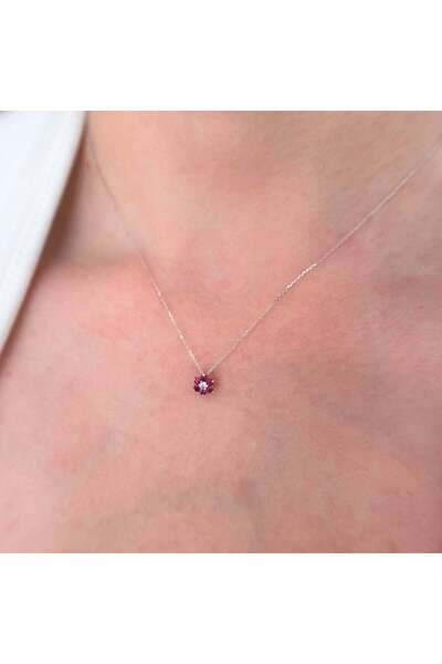 Bijuteria SORELLY Lant Aur 14k Alb Floare cu Rubin 0.300ct si Diamante 0.030ct