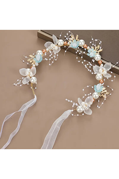 Eva Flore Blue Pearl Maternity Crown - New Birth Crown - Bridal Hoop Crown - Blue Girl's Crown