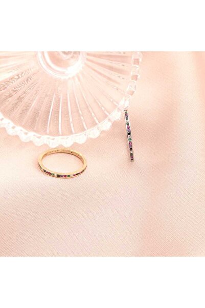 Bijuteria SORELLY Inel Aur Alb 14k Eternity cu Pietre Multicolore 1mm 7