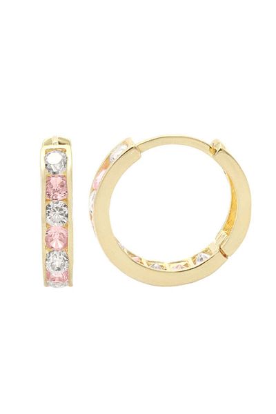 Bijuteria SORELLY 14k Gold Earrings with Pink Stones for Children Large - 1.1 cm