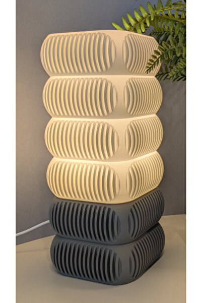 decory Mylia Gray Base Modern Style Square Table Lamp, Pinterest Style Decorative Lampshade (Bioplastic) E27