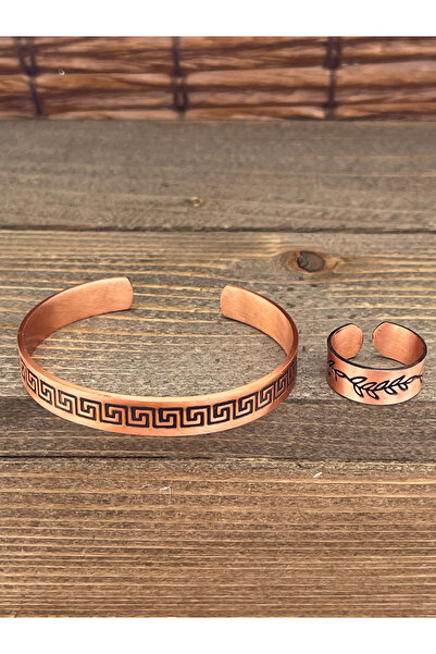 Rupen Kraft حجم قابل للتعديل طقم خاتم سوار من النحاس النقي طقم خاتم من النحاس