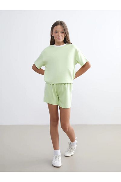 LC Waikiki Lcw Kids Green Crew Neck Girls T-Shirt and Shorts