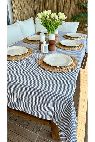 Decamor home Gingham Gray Linen Carefree Tablecloth