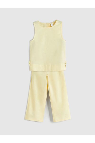 LC Waikiki Lcw Kids Sari Linen Blend Girls Blouse and Pants 2 Pcs