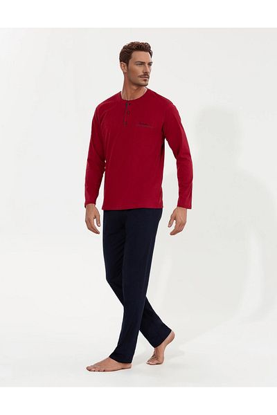 Pierre Cardin 100% Cotton Claret Red Boxed Men's Dowry Pajama Set (1 Pair of Socks with Gift) 6Pqi5Ekr6Rke5.3L