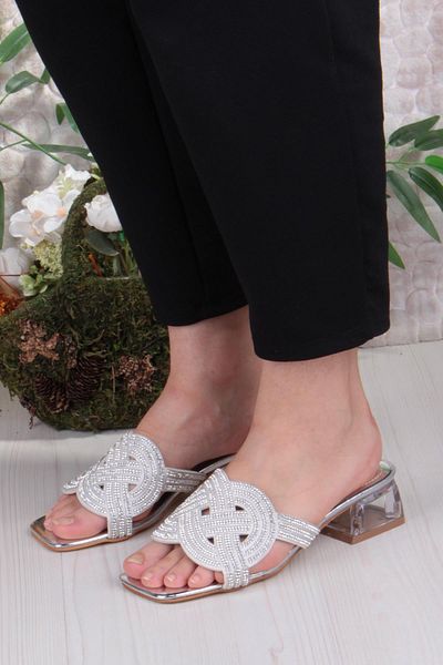 fort Ares 1698 Stoned Daily Wear Evening Dress Transparent Heel Women's Slippers