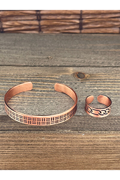 Rupen Kraft حجم قابل للتعديل طقم خاتم سوار من النحاس النقي طقم خاتم من النحاس