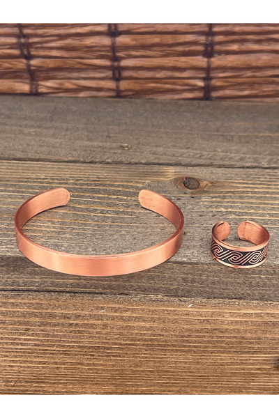 Rupen Kraft حجم قابل للتعديل طقم خاتم سوار من النحاس النقي طقم خاتم من النحاس