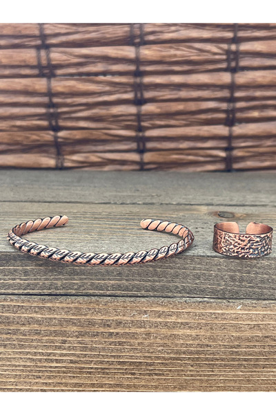Rupen Kraft Adjustable Measure Pure Copper Bracelet Ring Set Copper Bracelet Copper Ring Set