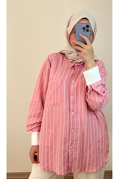 Butik Pembe Beyaz Çizgili Gömlek