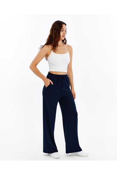 FEMİNEER.com Navy Blue Wide Leg Modal Fabric Women's Sweatpants