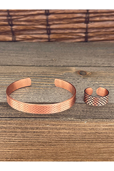 Rupen Kraft حجم قابل للتعديل طقم خاتم سوار من النحاس النقي طقم خاتم من النحاس