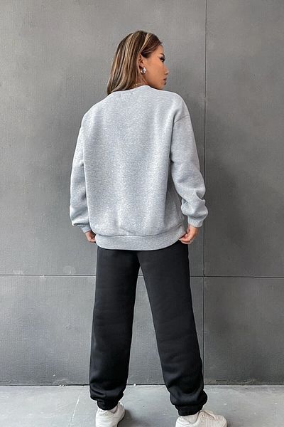 Hunors Sportswear & Company Women's Black Gray Brooklyn Print Oversize Crew Neck Bottom Top Tracksuit Set