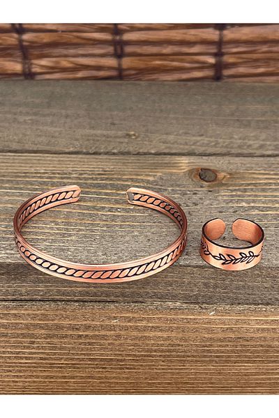 Rupen Kraft Adjustable Measure Pure Copper Bracelet Ring Set Copper Bracelet Copper Ring Set
