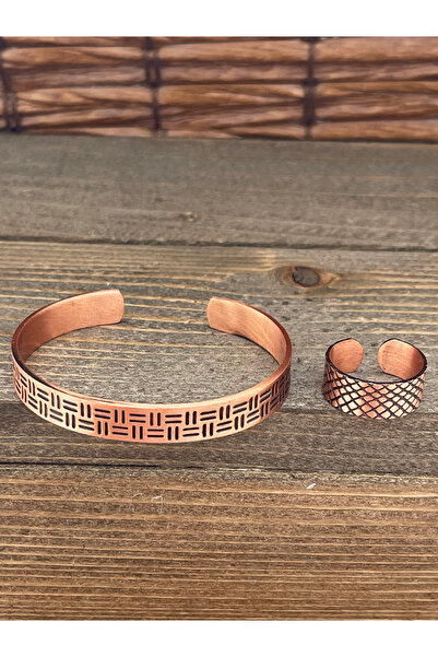 Rupen Kraft حجم قابل للتعديل طقم خاتم سوار من النحاس النقي طقم خاتم من النحاس