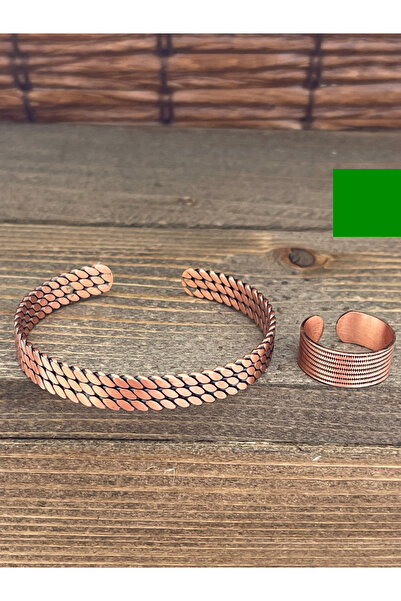 Rupen Kraft حجم قابل للتعديل طقم خاتم سوار من النحاس النقي طقم خاتم من النحاس