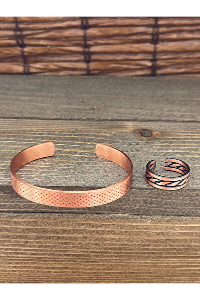 Rupen Kraft Adjustable Measure Pure Copper Bracelet Ring Set Copper Bracelet Copper Ring Set