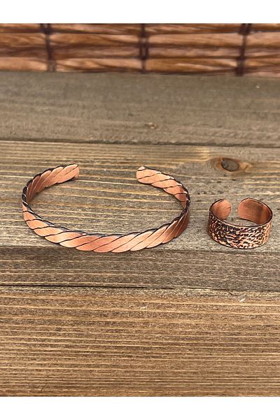 Rupen Kraft Adjustable Measure Pure Copper Bracelet Ring Set Copper Bracelet Copper Ring Set