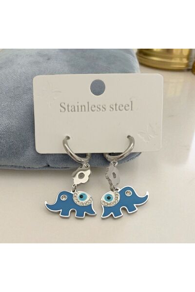 AKSESUARIM Women's Zircon Stone Enamel Elephant Detailed Steel Earrings