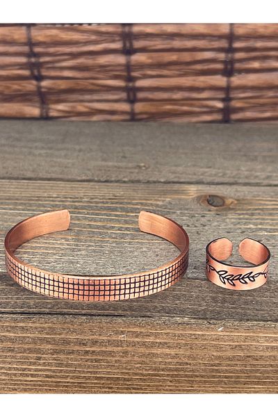 Rupen Kraft Adjustable Measure Pure Copper Bracelet Ring Set Copper Bracelet Copper Ring Set